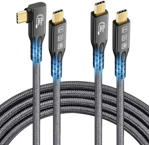 2PCS 20Gbps USB C 3.2 Gen 2x2 Cable, Type C 4K@60Hz UHD Video 5A/240W PD3.1 Fast Charge Cord w/E-Marker Compatible with Thunderbolt 3/4 for Macbook (2, 2PCS USBC 20G 240W 1M)