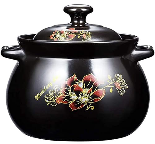 MGHRUE Ollas De Terracota, Cazuela De Cerámica, Olla Antiadherente, Cazuela, Olla De Barro para Cocinar, Apta para Horno, Olla De Piedra Hecha De Arcilla Natural, Artesanías Tradicionales,4L