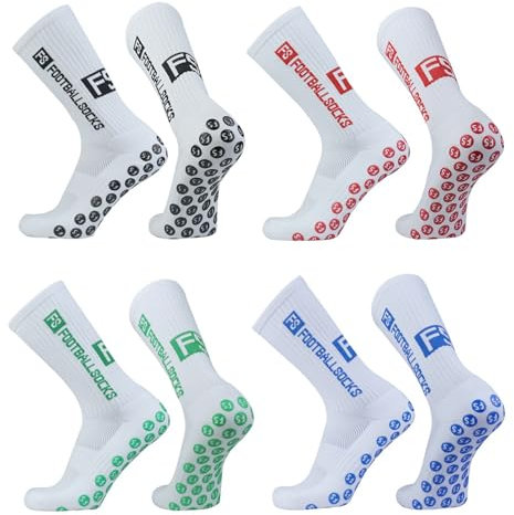 4 Paare Fußballsocken für Anti Rutsch Grip Fußball Socken für Herren Damen Sportsocken Fußball Absorbiert Schweiß 39-46 Atmungsaktiv Laufsocken Kompression Elastische Socken(schwarz+rot+grün+blau)