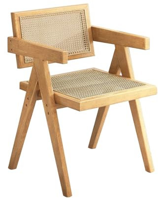Sillas de Comedor Madera, Cocina Sillas Ratan con Brazos, Sillas Madera para Cocina, Jardín, Balcón, Dormitorio(Natural)