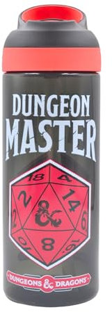 HOX DUNGEONS AND DRAGONS Reusable BPA free Kids Atlantic Water Hydration Bottle with built in Carry Loop, Flip Up Spout and removeable straw - 600ml, Red