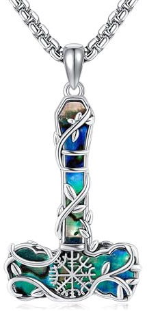 Thors Hammer Necklace Sterling Silver Abalone Shell Viking Pendant Amulet Mother's Day Jewellery for Women Mum