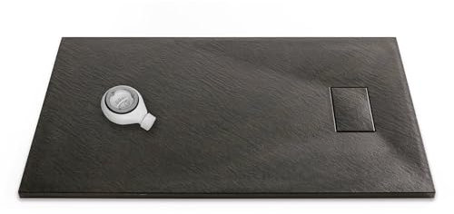 Thermopanel SMC Black Shower Trays Base Slate Stone Effect Textured Non Slip with Waste and Solid Cover - 800 x 800mm