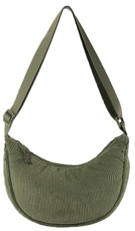 Damen Cord Crossbody Bag, Halbmond Tasche Umhängetasche, Damen Halbmond Tasche Schultertasche Mit Einstellbar Schultergurt Lässige Umhängetasche aus Cord für jeden Anlass (Olivgrün)