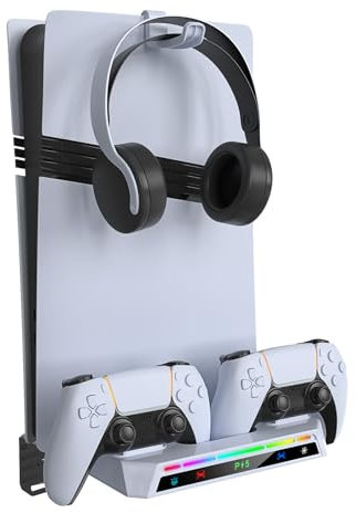 PS5 Wall Kit mit Ladestation, kompatibel mit PS5/PS5 Pro und PS5 Slim Disc und Digital Edition, Mehrzweck-Ladestation mit Multi-Mode-RGB-Leuchten