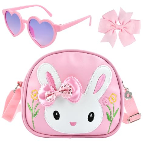 Handtasche Mädchen, Osterrucksack, Häschen Taschen, Umhängetasche Mädchen, Handtasche Kinder, Ostern Geschenke Kinder mit Rosa Brille und Haarschleife, Verstellbaren Schultergurten (Rosa)