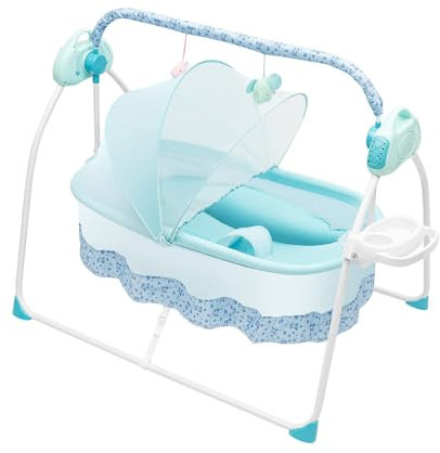 Elektrische Babywiege USB Automatische Wiege 5 Gang klappbare & tragbare Kinderkraft Bluetooth Kinderbett Stubenwagen mit Moskitonetz Fernbedienung für Babys unter 25kg