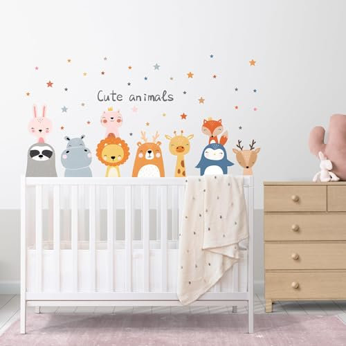 Graz Design - Adesivo da parete per cameretta dei bambini, motivo: Giraffa e leone, per soggiorno