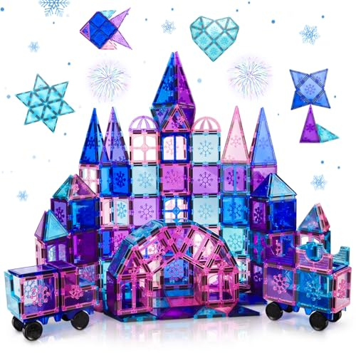 Xekel Magnetic Tiles, 120PCS Magnet Building Set, Magnetic Building Blocks, Montessori Toy for Preschool Boys Girls Toddlers, Frozen Princess STEM Educational Toys Must-Haves