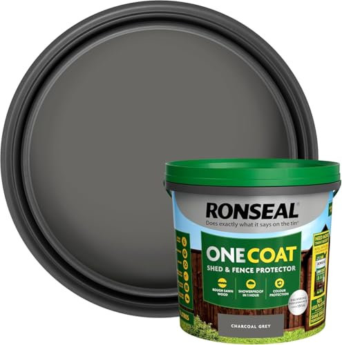 Ronseal One Coat Fence Life Paint – 5L Charcoal Grey – Durable, Weatherproof Wood Paint for Fences & Sheds – One Coat Coverage – Fade-Resistant, Quick-Drying Outdoor Protection