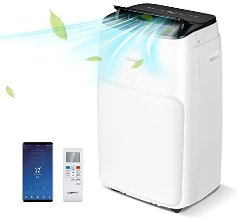 COSTWAY Climatiseur Mobile Silencieux 5 EN 1, Clim 12000BTU Refroidissement Rapide,Chauffage,Ventilateur,Déshumidificateur,Mode Nuit, Climatisation Faible Conso,Wifi
