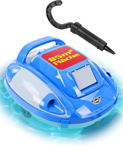 Hecht Akku Poolroboter – 110 min Laufzeit - Einfache 1 klick Bedienung - Akku Poolsauger & Poolreiniger für bis zu 85 m², 5000 mAh, Leichte 3 kg - Für jeden Pool geeignet - Automatische Reinigung