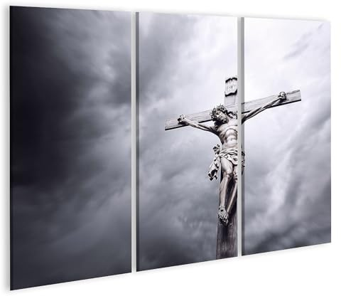 islandburner Bild auf Leinwand Jesus Christus am Kreuz vor dunklen Wolken Bilder Wandbilder Poster