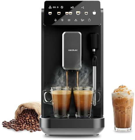 Cecotec Macchina da Caffè Superautomatica Cremmaet Lungo Steam. 19Bar, Thermoblock, 5 Bevande, Vaporizzatore, 5 Livelli di Macinatura, Doppio Braccio, Decalcificazione, Serbatoio Acqua 2L, 280g Caffè