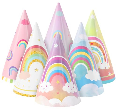WERNNSAI Rainbow Birthday Party Hats - Pack of 12 Colourful Birthday Party Hats Girls Kids Paper Crown Hat Birthday Hats Cone Shape Rainbow Birthday Party Decoration Paper Headwear