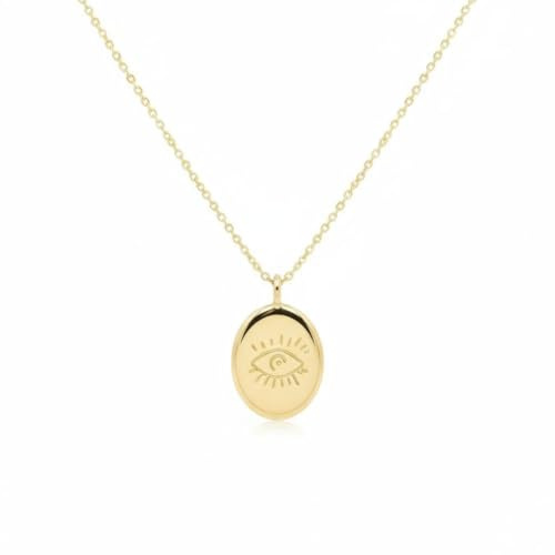 Maroussel Collier femme œil or – Collier porte-bonheur doré à l’or fin 24 carats – Pendentif ovale 11x12,5 mm œil de protection – Chaîne fine 50 cm – Bijou élégant prêt à offrir