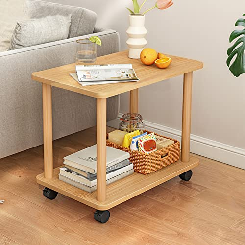 Somerway Beistelltisch, Beistelltisch Rollen, Beistelltischs mit Rollen, Kleiner Tisch mit Rollens, Holz-Beistelltischs mit 2 Ablageflächen für Wohnzimmer Schlafzimmer (Gelb)