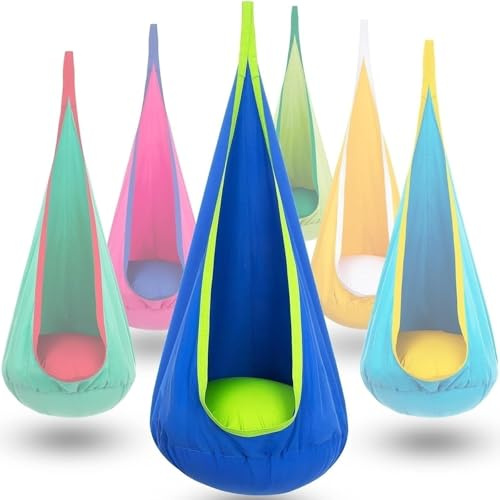 Hängehöhle, Pod Schaukelsitz mit Aufblasbarem Kissen, Pod Swing Seat, Belastbar bis 80 kg(Blue 1)
