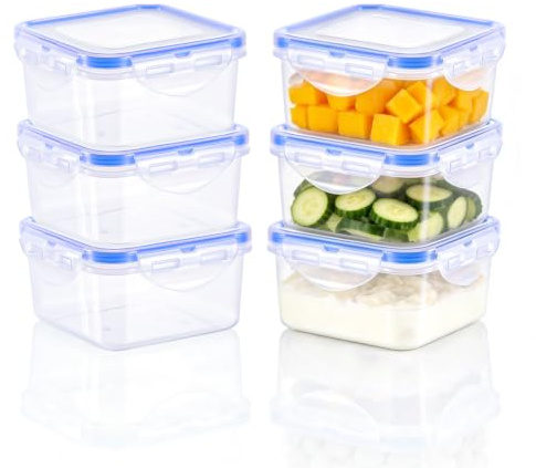 Kssvzz 6 Pack 400ml Square Small Food Containers with Lids Airtight | Plastic Reusable Snack Pots with Clip Lock, Leak-proof Small Storage Container Set Stackable for Yoghurt, Fruit, Snack