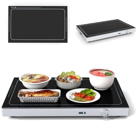 SOARS Chauffe Plat Électrique 300 W, Température Max 120℃, 56,5 X 37 CM | Buffet Chauffant avec Poignée Cachée, Surface en Verre Trempé, pour Diverses Tablewar, Maison, Fêtes