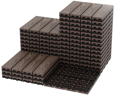 Dalles de terrasse clipsables en composite imitation bois,30 * 30inch Étanches et antidérapantes Idéal étenduérieur/intérieur Pour balcon, jardin, piscine, patio (Brun café, Lot de 27)