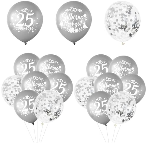 24 StüCk Silberhochzeit Deko Luftballons Auf Deutsch, 25 Zah Hochzeitstag Dekoration Latex Ballons Silber Ballons, Ballon Silber Metallic, Deko Zur Silberhochzeit FüR 25. JubiläUm Dekos Party Geschenk