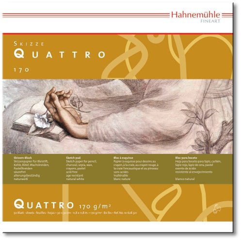 Hahnemühle Quattro Skizzenpapier, quadratischer Zeichenblock, 170 g/m², naturweiß, 25,4 x 25,4cm