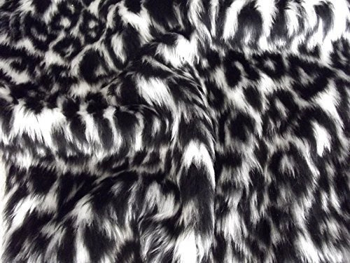 Animal Amusant Faux Fourrure Tissu Matière - LÉOPARD DES NEIGES - Noir, 1/2Mtr - 150cmx50cm