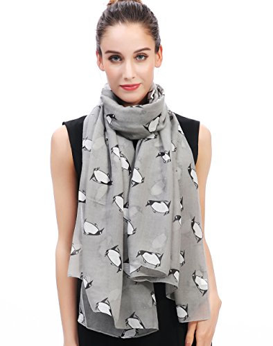 Lina & Lily Damen Schal Tuch mit Pinguine (Grau)
