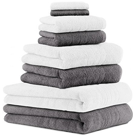 Betz 8er Set Handtücher Handtuch Deluxe 100% Baumwolle 2 Badetücher 2 Duschtücher 2 Handtücher 2 Seiftücher Farbe weiß und anthrazit grau