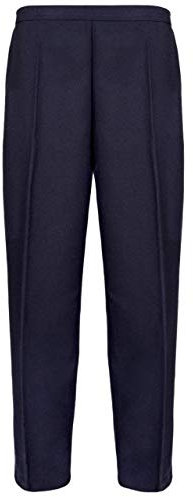 MyShoeStore Pack of 2 Ladies Half Elasticated Trouser Womens Stretch Waist Casual Office Work Formal Pull On Trousers Straight Leg Pants Bottoms with Pockets (Navy, 18/29)