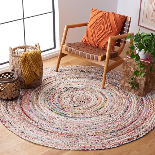 SAFAVIEH Boho Teppich für Wohnzimmer, Esszimmer, Schlafzimmer - Cape Cod Collection, Kurzer Flor, Multi, 122 X 122 cm | 0,6 cm Flor, für den Innenbereich, langlebig, kinder- und haustierfreundlich, Jutefasern, pflegeleicht, Schlafzimmer