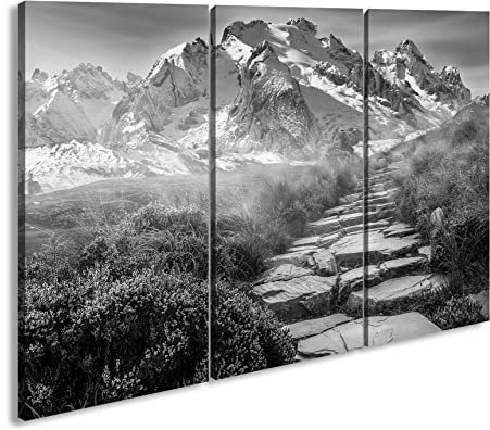 deyoli Steinweg in die Berge Format: 3-teilig 120x80 Effekt: Schwarz&Weiß als Leinwandbild, Motiv fertig gerahmt auf Echtholzrahmen, Hochwertiger Digitaldruck mit Rahmen