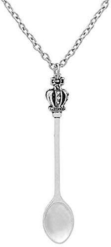Crown Mini Tea Spoon Snuff Necklace for Women Pendant Necklace Keychains Spoon Key Chains (Necklace)