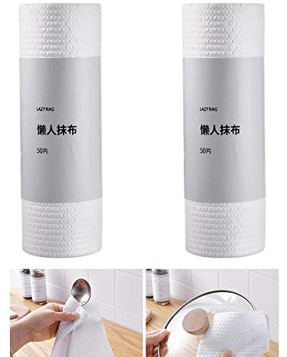 100 Pièces Tissu non Tissé Chiffon Absorbant Chiffon de Nettoyage, Chiffon Absorbant L'huile et L'eau, Chiffon de Nettoyage de Cuisine Polyvalent en Microfibre, 2 Rouleaux