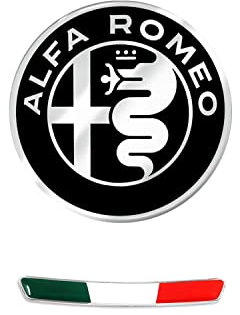 4R Quattroerre.it Kit Adesivo Alfa Romeo Logo 51 mm + Bandiera per Interno Giulia Stelvio