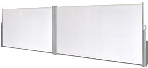 pedkit Ausziehbare Seitenmarkise Markise 160 x 600cm (H x B) Standmarkise mit Standpfosten Sichtschutz Sonnenschutz Creme, mit 2 Pfosten und 12 Schrauben