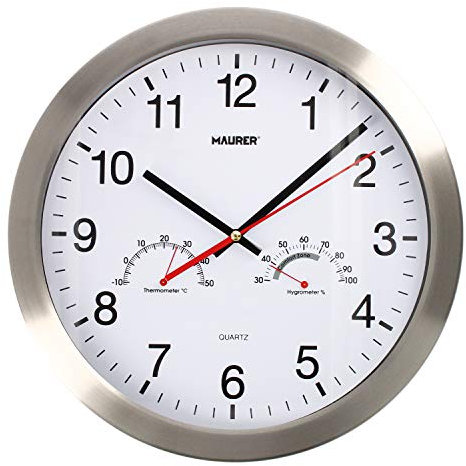 MAURER 5152010 Horloge Murale Ø 30 cm avec hygromètre et thermomètre Avant en Acier