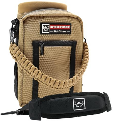 NATURE PIONEOR Water Bottle Holder with Adjustable Strap - 25/32/40oz Insulated Water Bottle Carrier Sling Sleeve with Paracord Handle & 2 Storage Pockets, Hiking, Camping, Gym