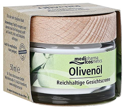 Olivenl Reichhaltige Gesichtscreme | Intensive Aufbaupflege für die sehr trockene Haut | Vegane Formel | Mit kaltgepresstem Olivenöl | Von medipharma cosmetics | 50 ml