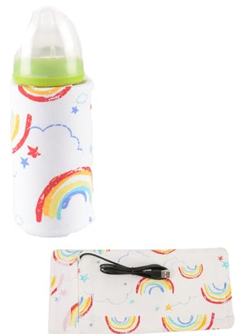 Chauffe-biberon pour lait maternel, couvercle isolant pour biberon USB Chauffe-biberon de lait maternel Thermostat de voyage (motif arc-en-ciel)