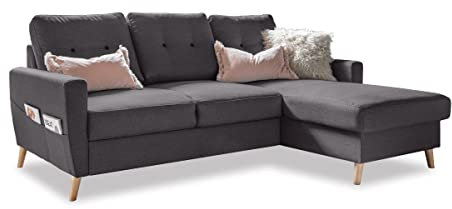 MIUFORM Ecksofa | Friendly Lars | Wohnladschaft Couch Wohnzimmer Gästezimmer | Holzfüße (Grau, Rechts ausgerichtet)