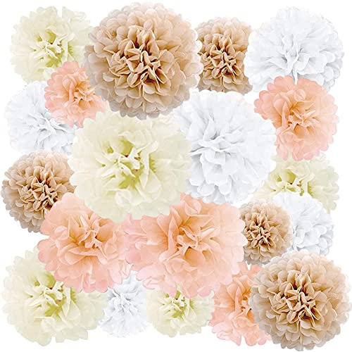 Bunt Pompoms Dekoration, 20 Stück Hochzeit Deko Pompoms, Deko Seidenpapier Pompons, Party-Set mit Pompons aus Papier für Hochzeitsdeko, Geburtstag, Brautdusche, Babyparty, Verlobungsfeier