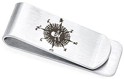 Bling Jewelry Personalisierte breite Männer Biker Schmuck Gothic Karibik Piraten Crossbones Explorer Wikinger Kompass Schädel Männer Geld Clip Kartenhalter für Männer Teens Vater Edelstahl Anpassbar