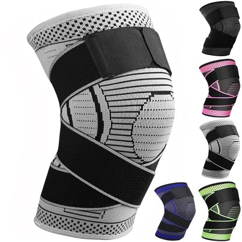 Ruilala Rodilleras Menisco y Ligamento Ajustable Rodillera Estabilizadora 1 Pieza Rodilleras Deportivas Para Hombres y Mujeres Para de Menisco, Tendinitis, Correr, Baloncesto (Gris, XXL)
