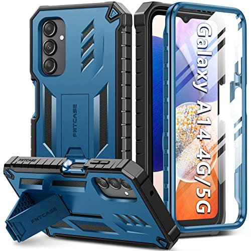 FNTCASE für Samsung Galaxy A14 Handyhülle: Rugged Outdoor case 360 Rundumschutz Hülle mit Eingebauter Ständer Fallschutz rutschfest Hüllen für Samsung Galaxy A14 4g 5g Blau