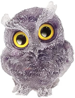KYEYGWO Amethyst Nette Kristall Eule Figur Ornamente, Mini Stein Käuzchen Statuen Harz Tier Skulptur Talisman Heilstein Vögel Dekoration für Haus Büro Tisch, Blumentopf, Micro Landschaft, 7,5 cm