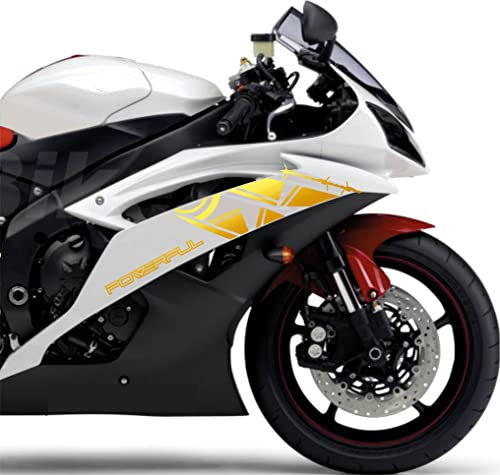 DualColorStampe Aufkleber kompatibel mit Yamaha R6 Jahr 2008 Verkleidung Motorrad Zubehör Sticker Motorrad Farbe wählbar POWERFUL COD.M0283 (Gold)