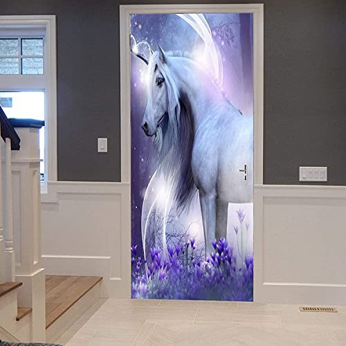 Türtapete Selbstklebend Türposter Einhorn Tier Pferd 90 X 200 Cm Türaufkleber Fototapete Abnehmbar, 3D Bewirken Tür Türfolie Poster Tapete Für Wohnzimmer Küche Schlafzimmer - Kinderzimmer Wohnzimmer
