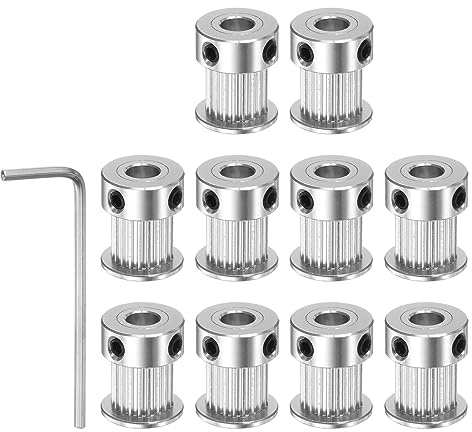 sourcing map 10Stk 20 Zähne 6,35 16mm Durchmesser 2mm Sechskant 10mm Breite | mm 2GT Umlenkrolle Bohrung Aluminum Zahnriemen mit Schlüssel für Gürtel 3D Drucker CNC Maschine Zubehör Silberton